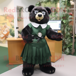 Olive Spectacled Bear mascot costume character dressed with a A-Line Skirt and Watches