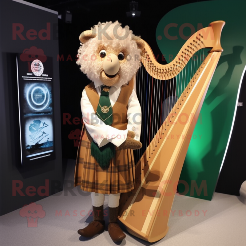 Tan Celtic Harp mascot costume character dressed with a Suit Jacket and Hairpins Tan Celtic Harp mascot costume character dressed with a Suit Jacket and Hairpins