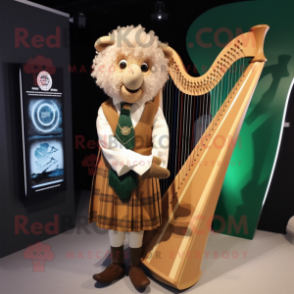 Tan Celtic Harp mascot costume character dressed with a Suit Jacket and Hairpins