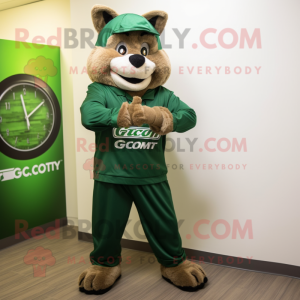 Forest Green Attorney mascot costume character dressed with a Hoodie and Bracelet watches