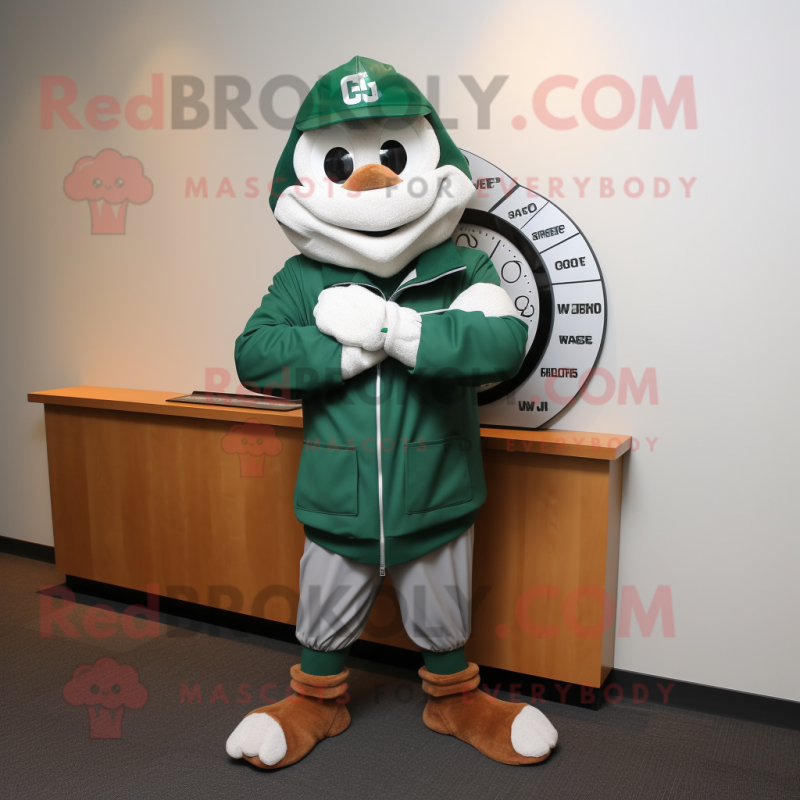 Forest Green Attorney mascot costume character dressed with a Hoodie and Bracelet watches Forest Green Attorney mascot costume character dressed with a Hoodie and Bracelet watches