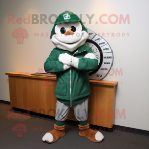 Forest Green Attorney mascot costume character dressed with a Hoodie and Bracelet watches