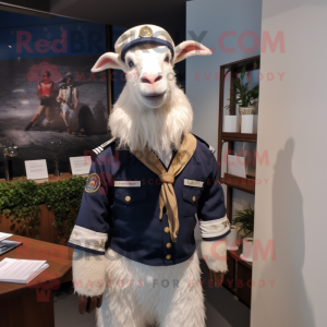 Navy Boer Goat mascot costume character dressed with a Polo Tee and Ties