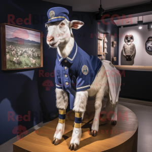 Navy Boer Goat mascot costume character dressed with a Polo Tee and Ties