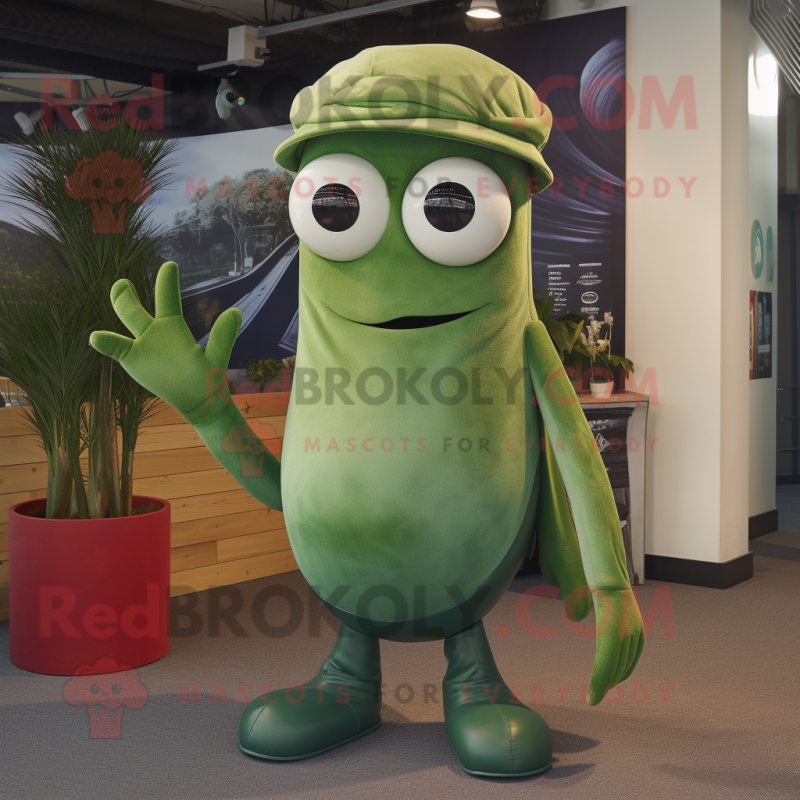 Olive Squid mascot costume character dressed with a Bootcut Jeans and Bracelet watches