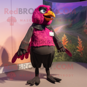 Magenta Blackbird mascot costume character dressed with a Bermuda Shorts and Cummerbunds