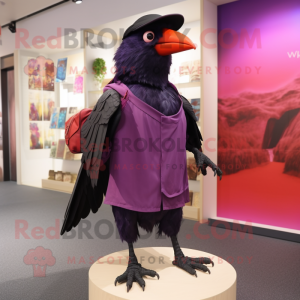 Magenta Blackbird mascot costume character dressed with a Bermuda Shorts and Cummerbunds