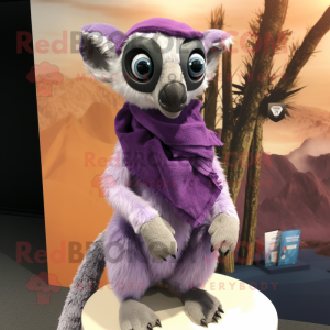 Lavender Lemur mascot costume character dressed with a Shorts and Scarf clips