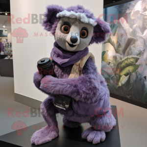 Lavender Lemur mascot costume character dressed with a Shorts and Scarf clips