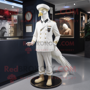 White Pheasant mascot costume character dressed with a Trousers and Berets