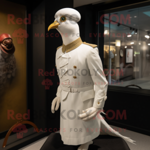 White Pheasant mascot costume character dressed with a Trousers and Berets