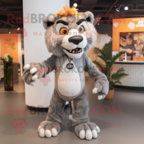 Gray Saber-Toothed Tiger mascot costume character dressed with a Poplin Shirt and Earrings