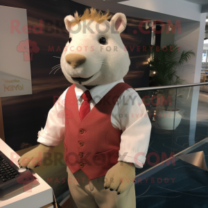 White Capybara mascot costume character dressed with a Blouse and Ties