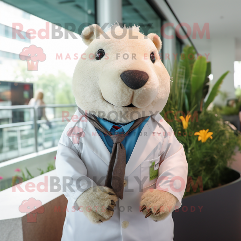White Capybara mascot costume character dressed with a Blouse and Ties White Capybara mascot costume character dressed with a Blouse and Ties