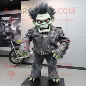 Gray Frankenstein mascot costume character dressed with a Moto Jacket and Clutch bags
