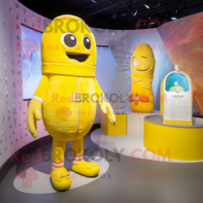 Yellow Ice mascot costume character dressed with a Swimwear and Wraps