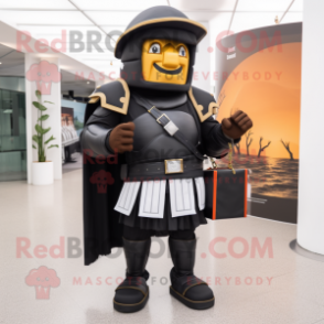 Black Roman Soldier mascot costume character dressed with a Blouse and Briefcases