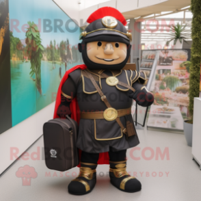 Black Roman Soldier mascot costume character dressed with a Blouse and Briefcases