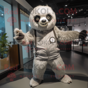 Silver Sloth mascot costume character dressed with a Trousers and Gloves