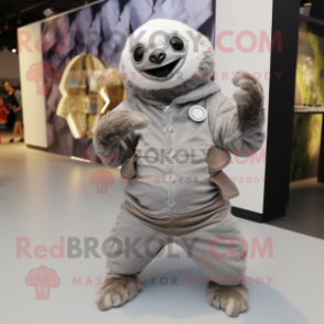 Silver Sloth mascot costume character dressed with a Trousers and Gloves