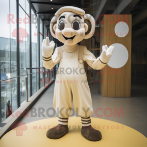 Beige Mime mascot costume character dressed with a Playsuit and Foot pads
