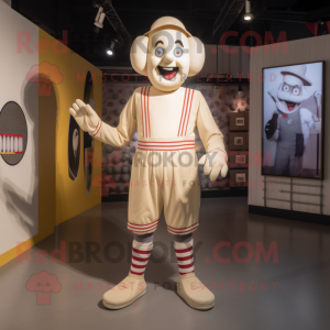 Beige Mime mascot costume character dressed with a Playsuit and Foot pads