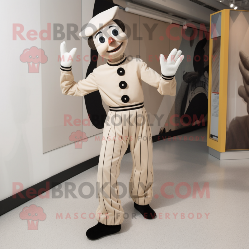 Beige Mime mascot costume character dressed with a Playsuit and Foot pads