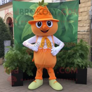 Orange Spinach mascot costume character dressed with a Oxford Shirt and Wraps