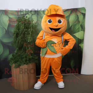 Orange Spinach mascot costume character dressed with a Oxford Shirt and Wraps