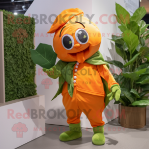 Orange Spinach mascot costume character dressed with a Oxford Shirt and Wraps