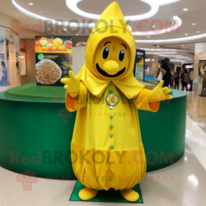 Lemon Yellow Pot Of Gold mascot costume character dressed with a Cover-up and Berets