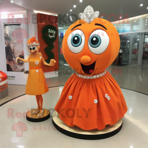 Orange Engagement Ring mascot costume character dressed with a Dress and Keychains