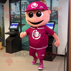 Magenta Gyro mascot costume character dressed with a Running Shorts and Caps