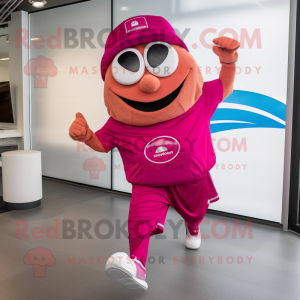 Magenta Gyro mascot costume character dressed with a Running Shorts and Caps