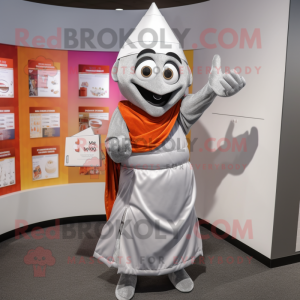 Silver Tikka Masala mascot costume character dressed with a Wrap Skirt and Wallets