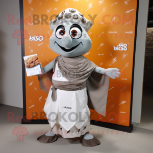 Silver Tikka Masala mascot costume character dressed with a Wrap Skirt and Wallets