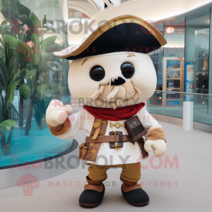Beige Pirate mascot costume character dressed with a Sweater and Mittens