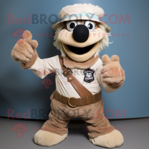 Beige Pirate mascot costume character dressed with a Sweater and Mittens