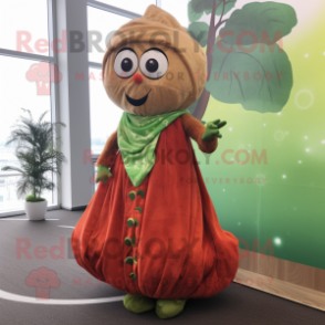 Rust Beanstalk mascot costume character dressed with a Dress and Scarves
