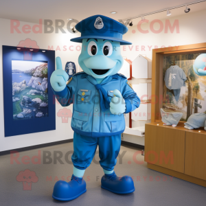 Cyan Navy Soldier maskot...