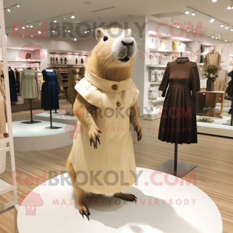 Beige Capybara mascot costume character dressed with a Dress and Earrings Beige Capybara mascot costume character dressed with a Dress and Earrings