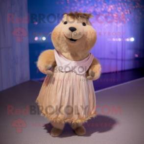 Beige Capybara mascot costume character dressed with a Dress and Earrings