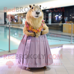 Beige Capybara mascot costume character dressed with a Dress and Earrings