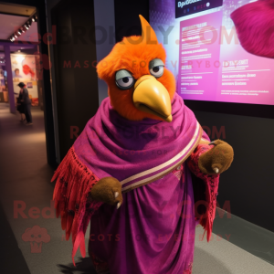 Magenta Tandoori Chicken mascot costume character dressed with a T-Shirt and Shawls