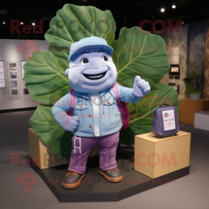 Magenta Cabbage Leaf mascot costume character dressed with a Chambray Shirt and Wallets