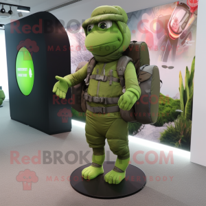 Green Special Air Service mascot costume character dressed with a Yoga Pants and Handbags