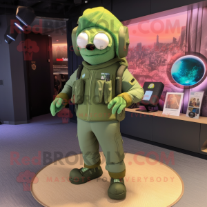 Green Special Air Service mascot costume character dressed with a Yoga Pants and Handbags