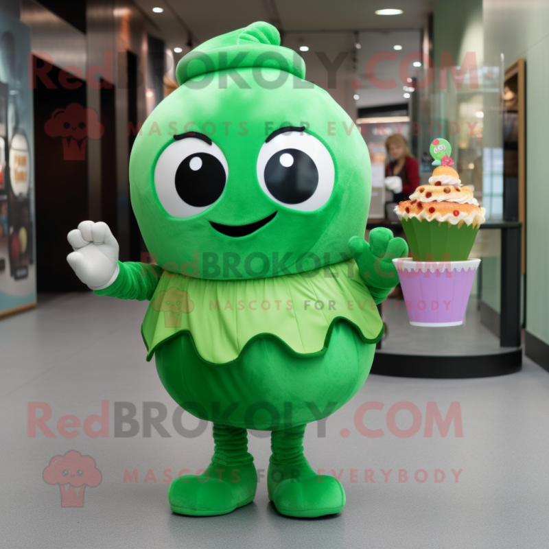 Green Cupcake mascot costume character dressed with a Bodysuit and Coin purses Green Cupcake mascot costume character dressed with a Bodysuit and Coin purses