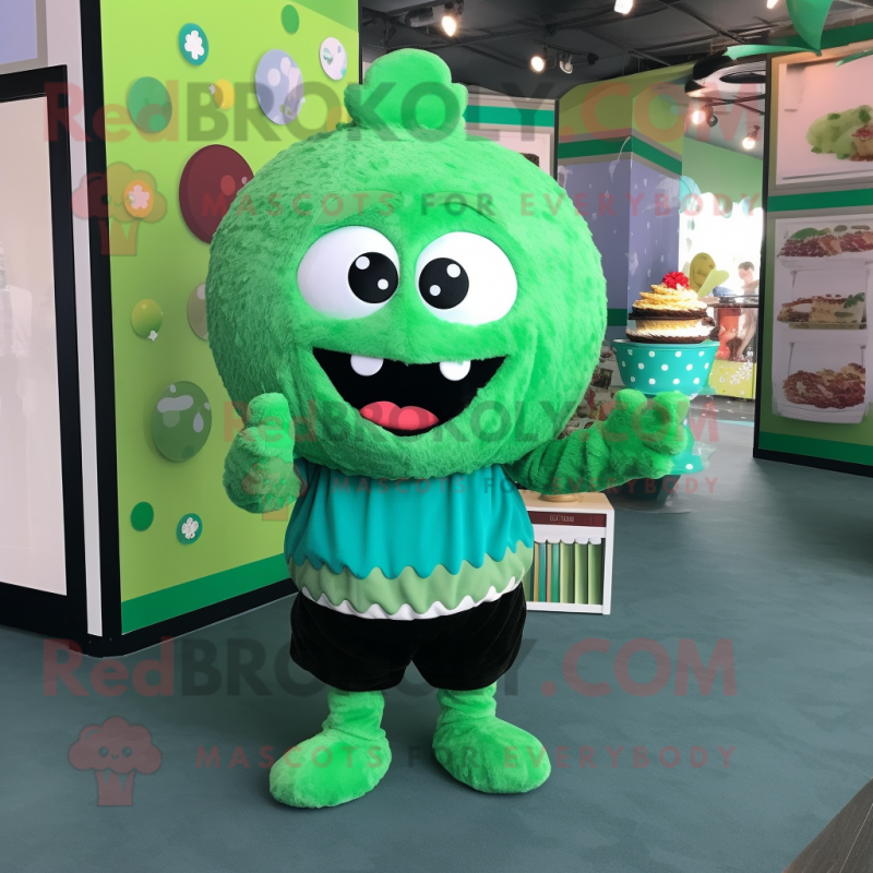 Green Cupcake mascot costume character dressed with a Bodysuit and Coin purses