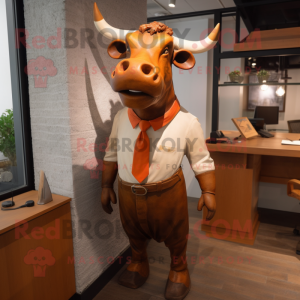 Rust Bull mascot costume character dressed with a Sheath Dress and Tie pins
